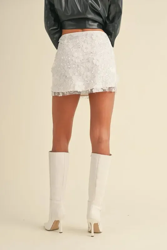 3D Floral Embellished Applique Mini Skirt