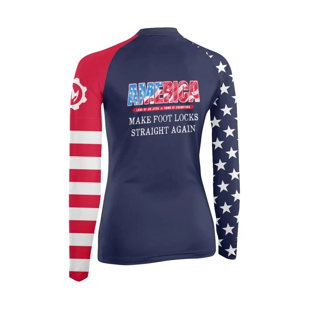 American Flag Blue Women's Long Sleeve Rash Guard