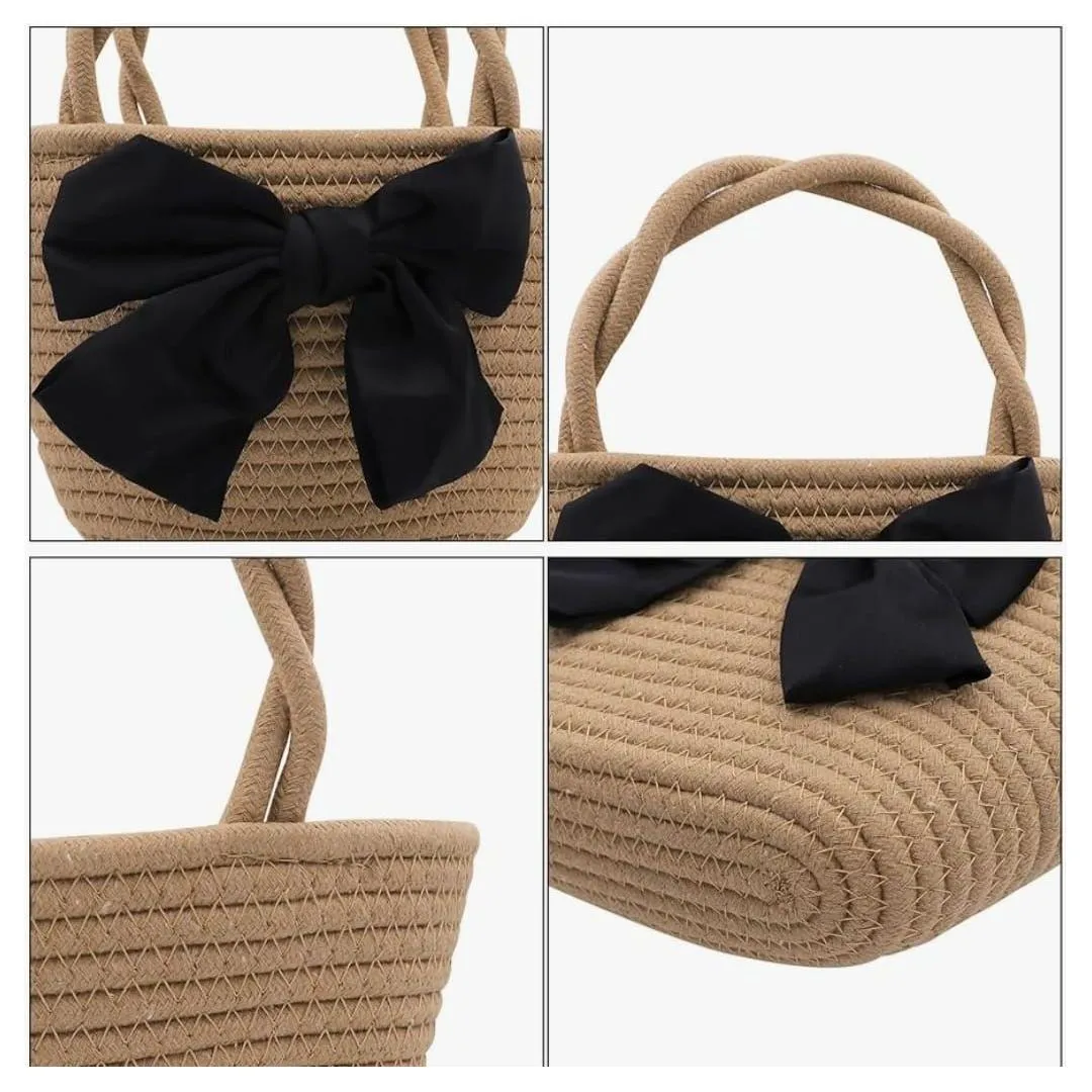 Bowknot Straw Beach Woven Handbag.