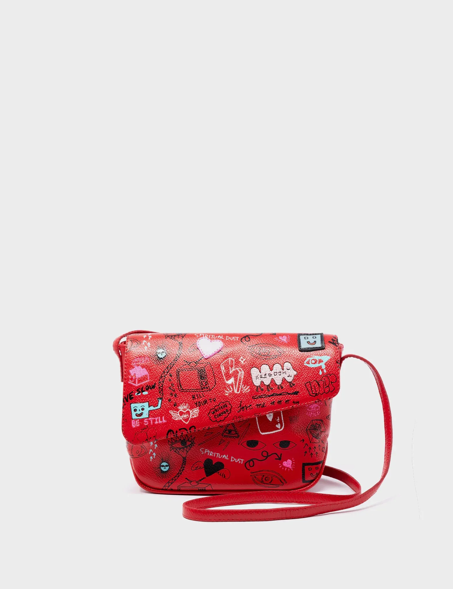 Bruno Mini Crossbody Red Leather Bag - Urban Doodles Design
