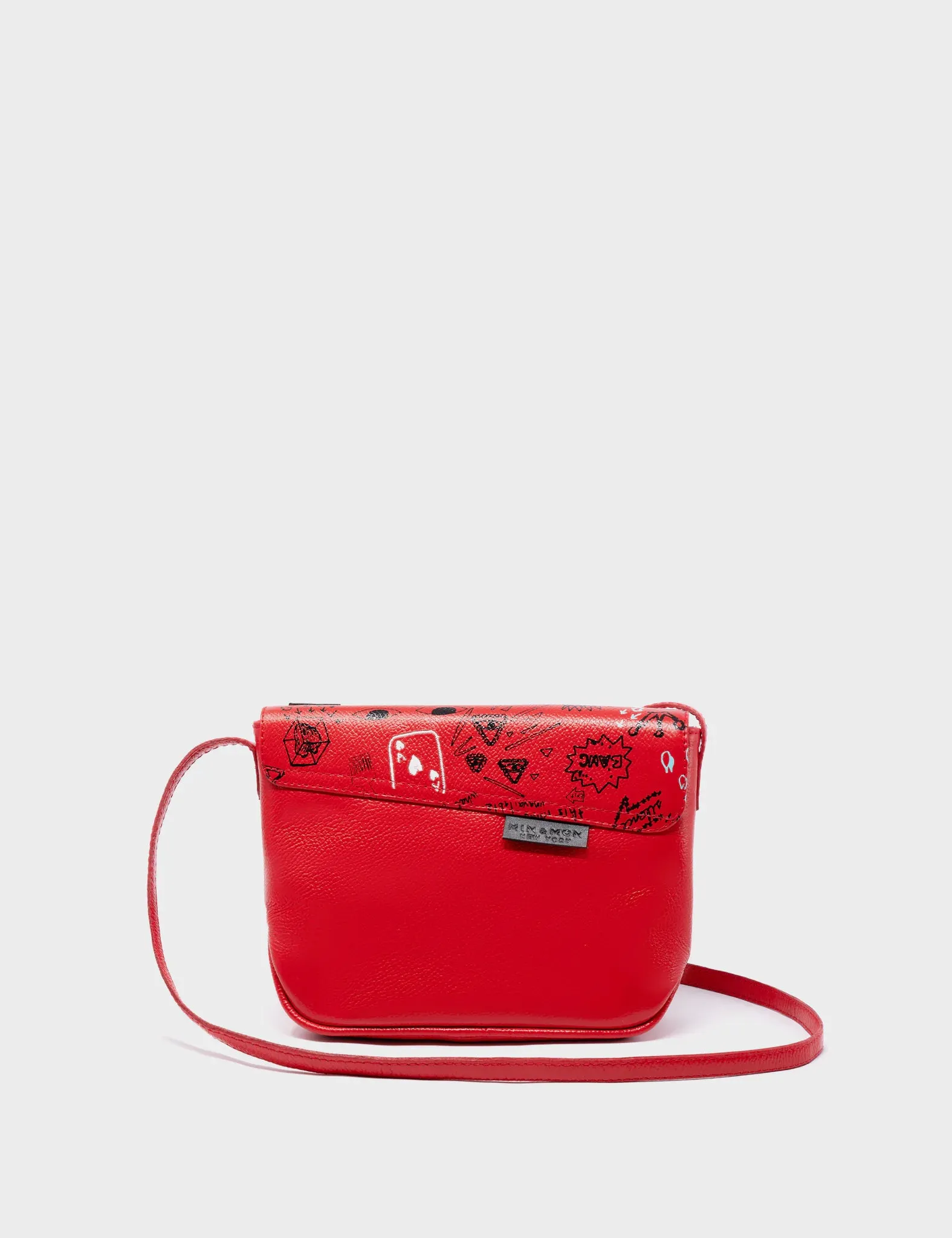 Bruno Mini Crossbody Red Leather Bag - Urban Doodles Design