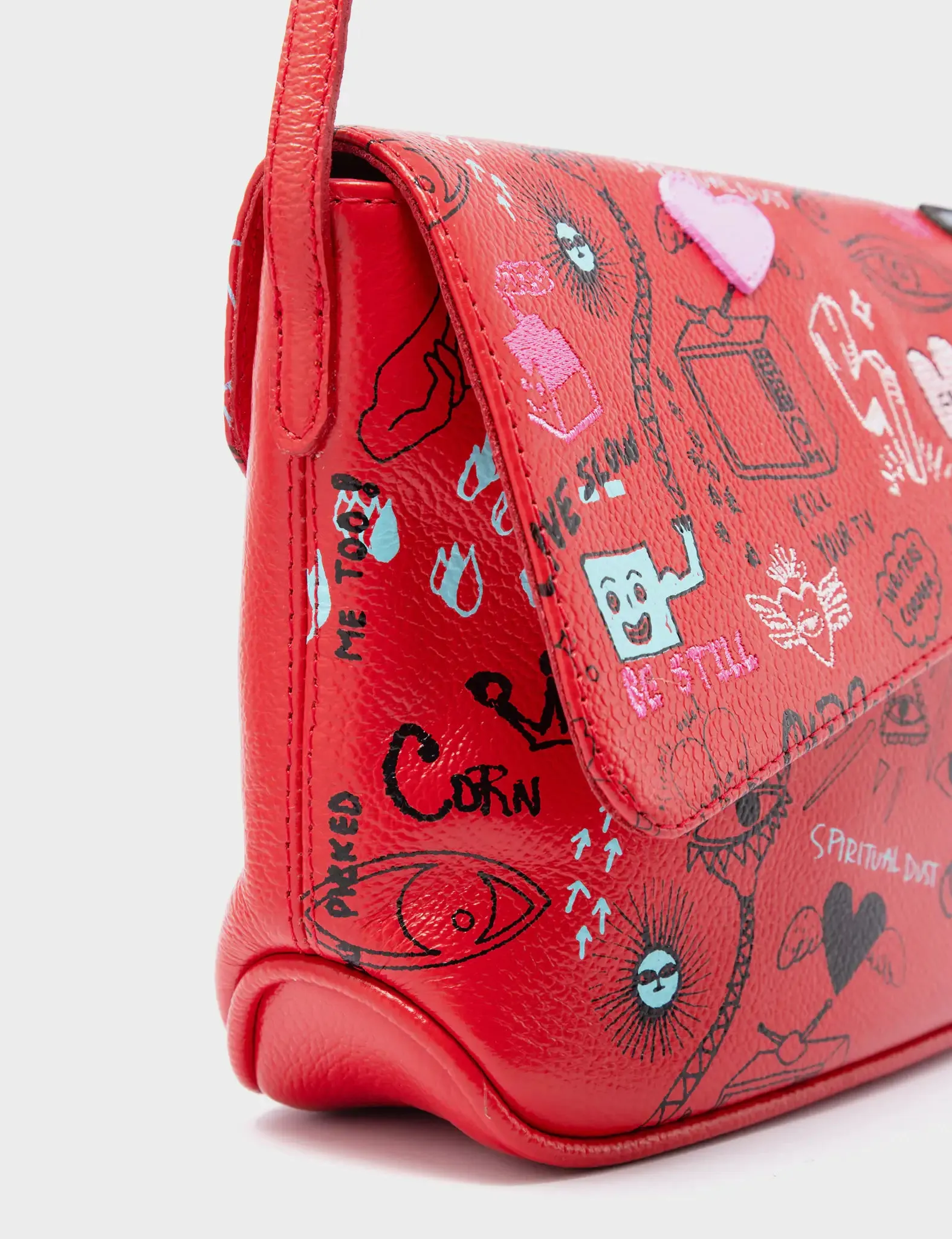 Bruno Mini Crossbody Red Leather Bag - Urban Doodles Design