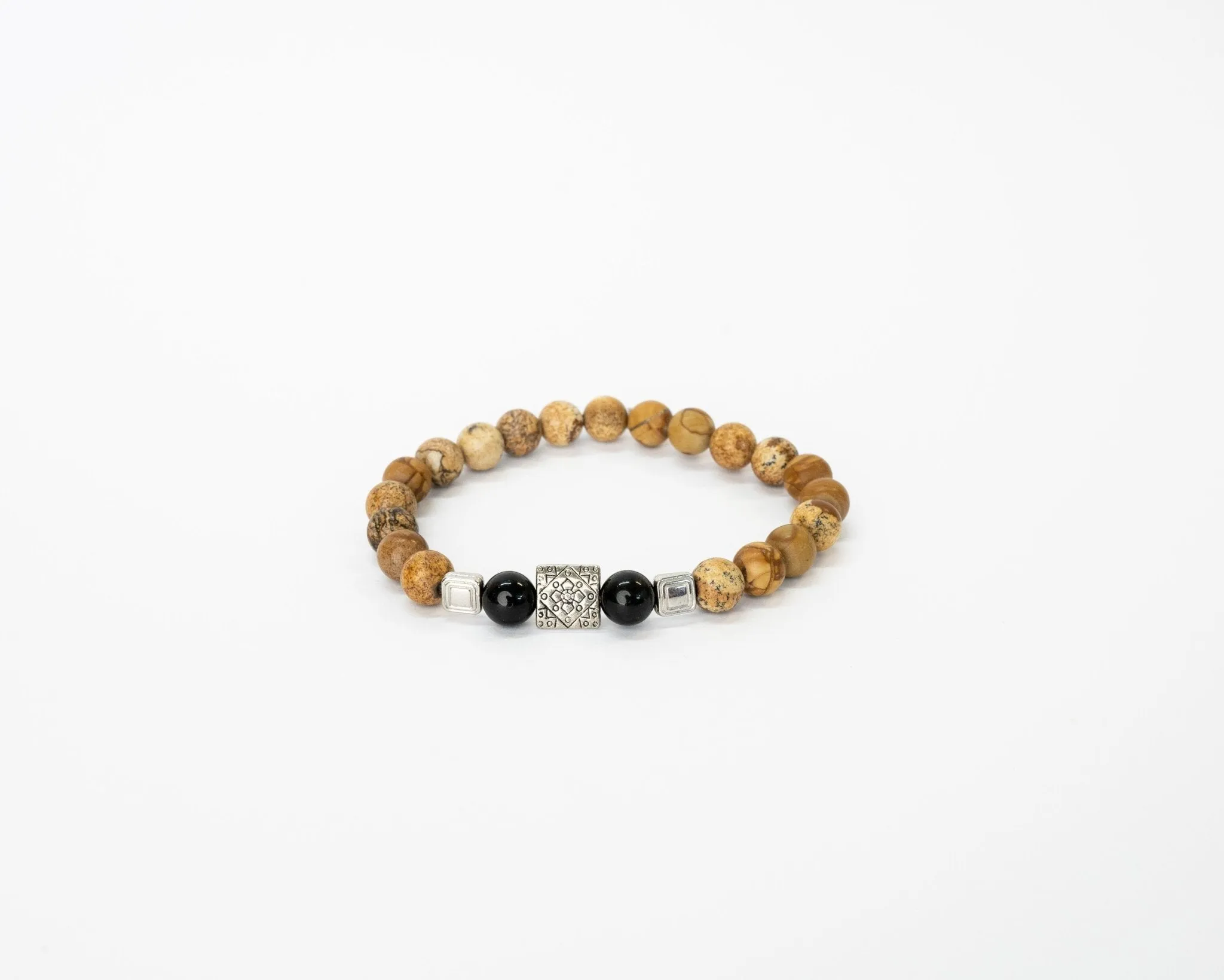 Camel Jasper & Black Tourmaline With Silver Charm