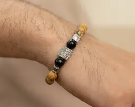 Camel Jasper & Black Tourmaline With Silver Charm