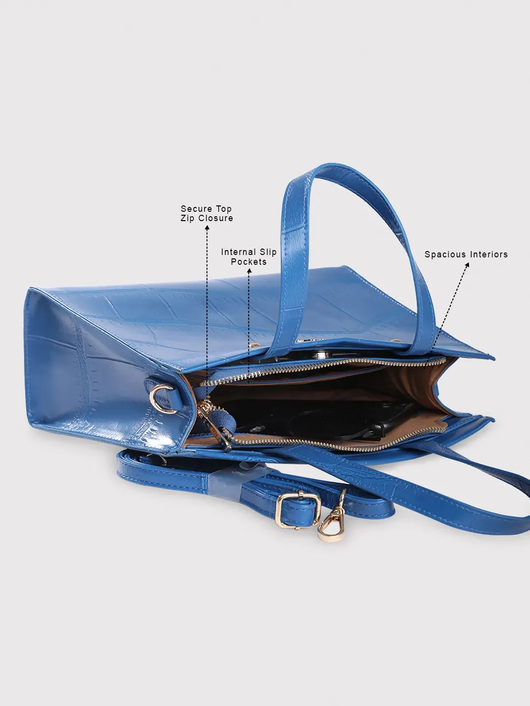 Caprese Mink Tote Small Croco Women'S Office Handbag Ultramarine