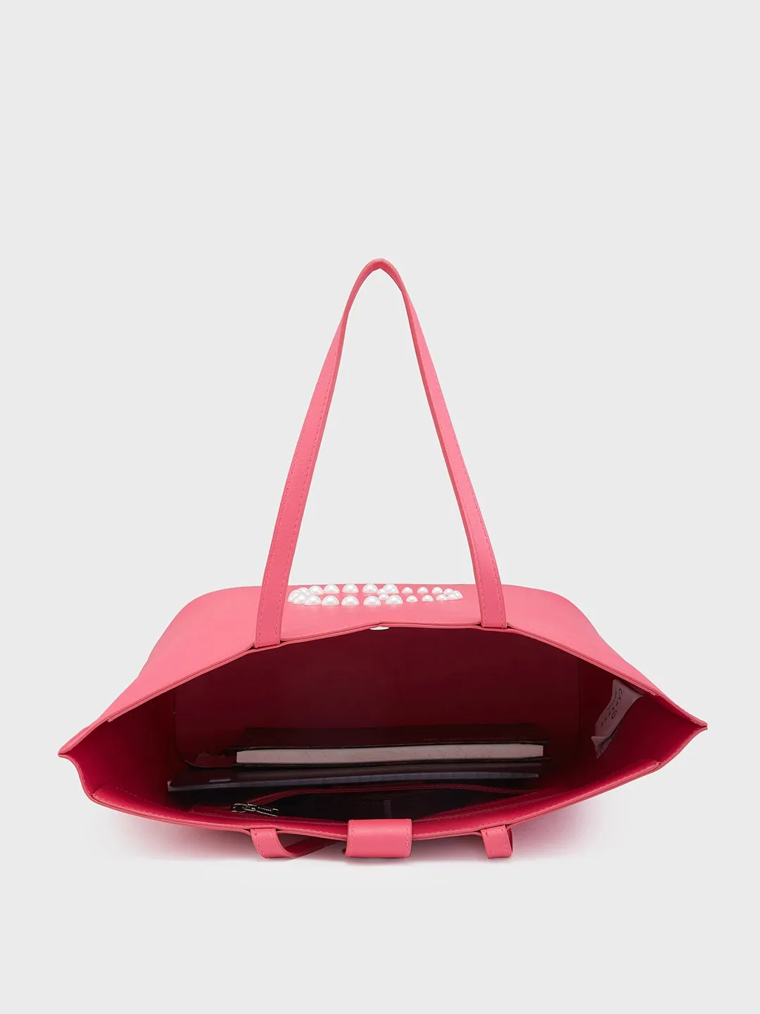 Caprese Pink Cloud Tote Medium Solid Women'S Office Handbag Pink