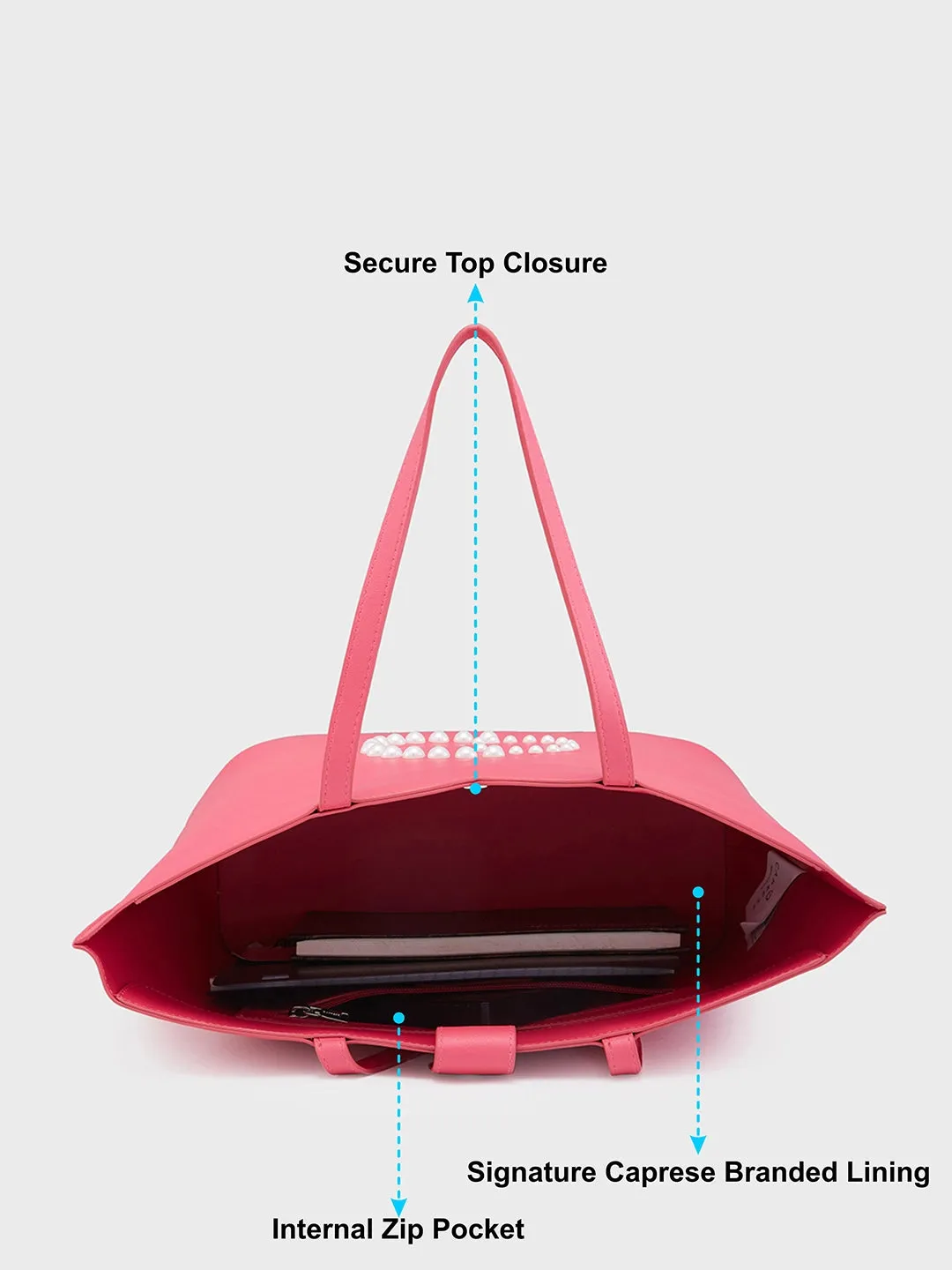 Caprese Pink Cloud Tote Medium Solid Women'S Office Handbag Pink