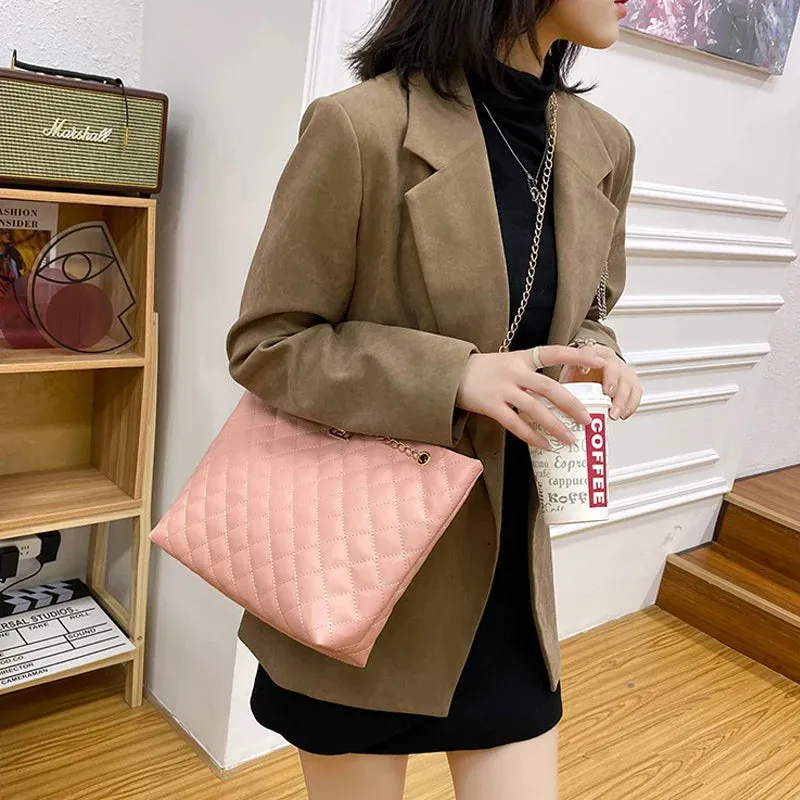 Chic Diamond Lattice Tote Quilted Handbag