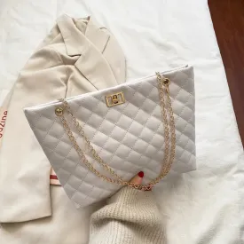 Chic Diamond Lattice Tote Quilted Handbag
