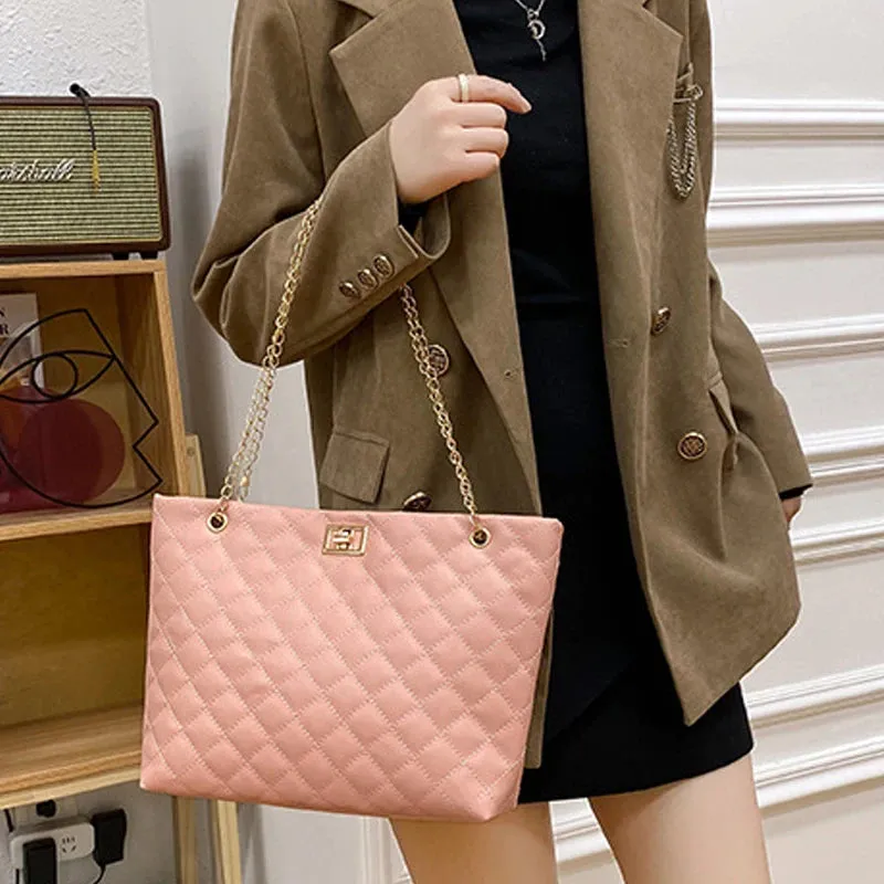 Chic Diamond Lattice Tote Quilted Handbag