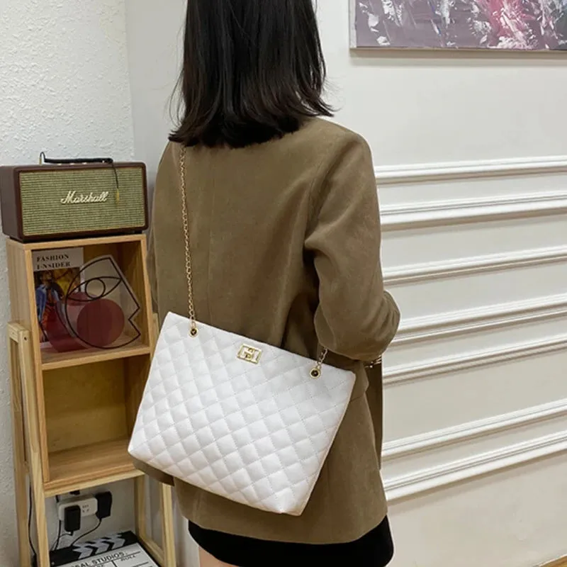Chic Diamond Lattice Tote Quilted Handbag