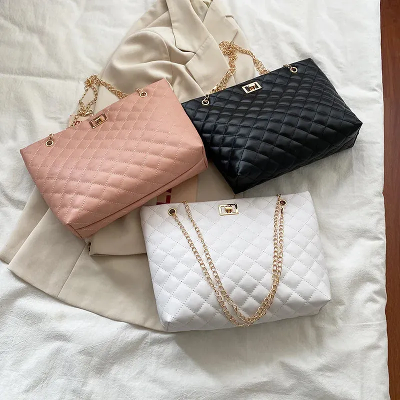Chic Diamond Lattice Tote Quilted Handbag