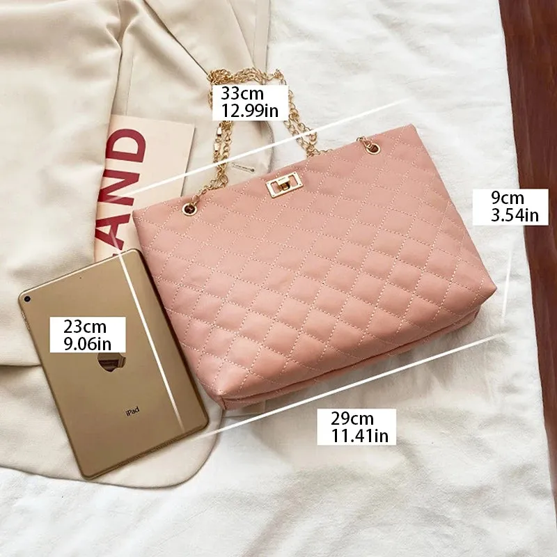 Chic Diamond Lattice Tote Quilted Handbag