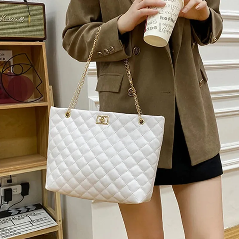 Chic Diamond Lattice Tote Quilted Handbag