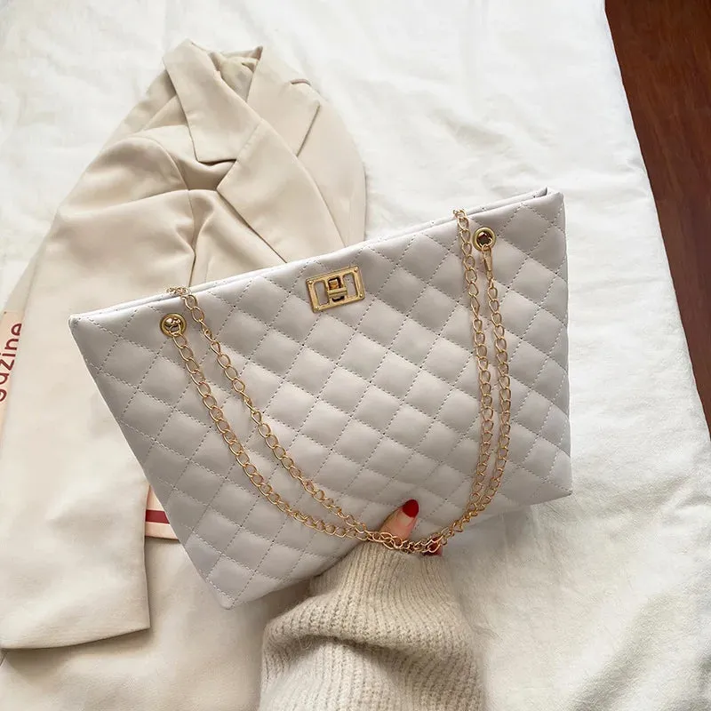 Chic Diamond Lattice Tote Quilted Handbag