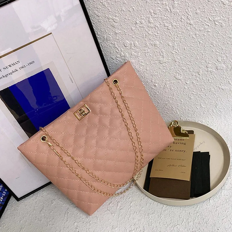 Chic Diamond Lattice Tote Quilted Handbag