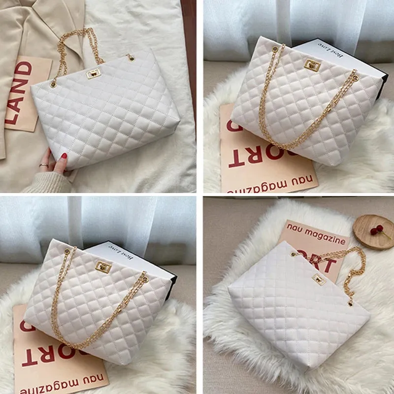 Chic Diamond Lattice Tote Quilted Handbag