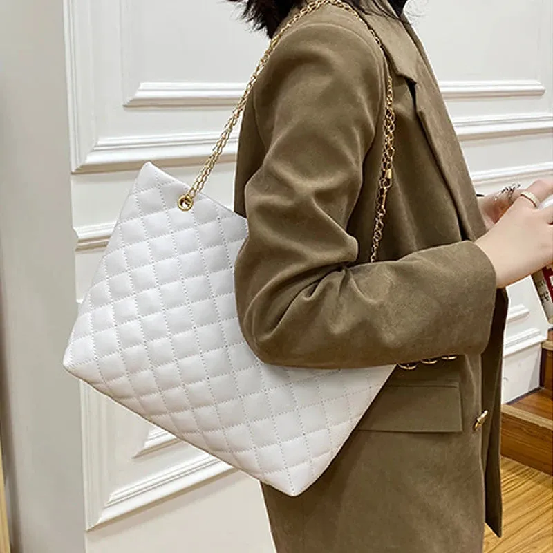 Chic Diamond Lattice Tote Quilted Handbag