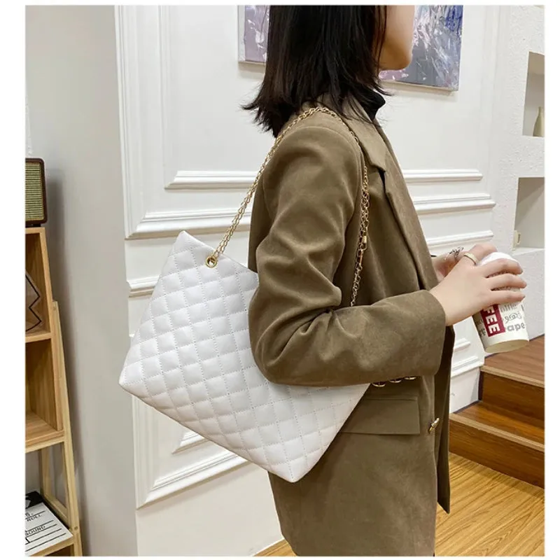 Chic Diamond Lattice Tote Quilted Handbag