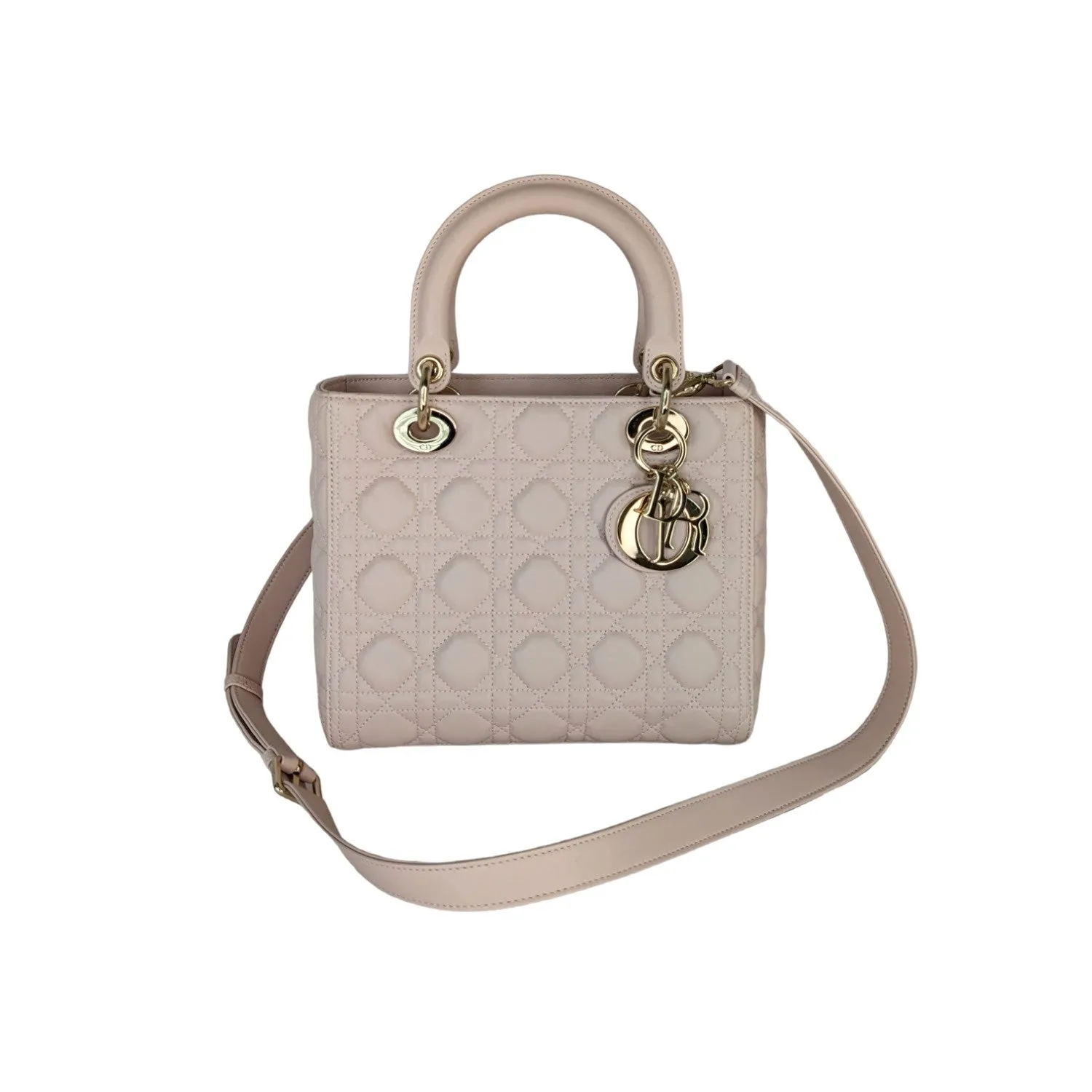 Christian Dior Powder Pink Cannage Lambskin Medium Lady Dior