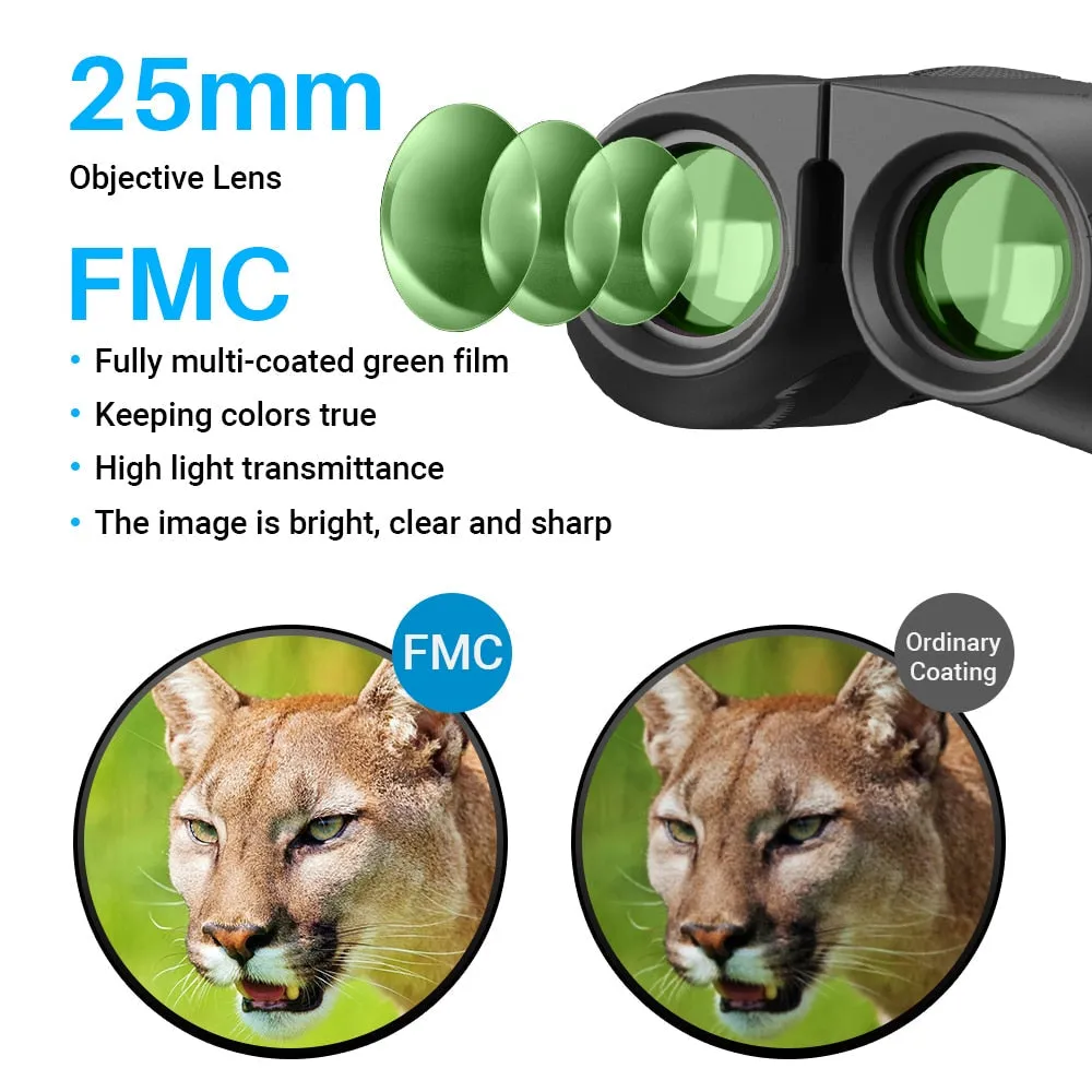 Compact BAK4 FMC Lens Foldable Pocket Binoculars for Bird Watching, Camping, Hunting, and Tourism