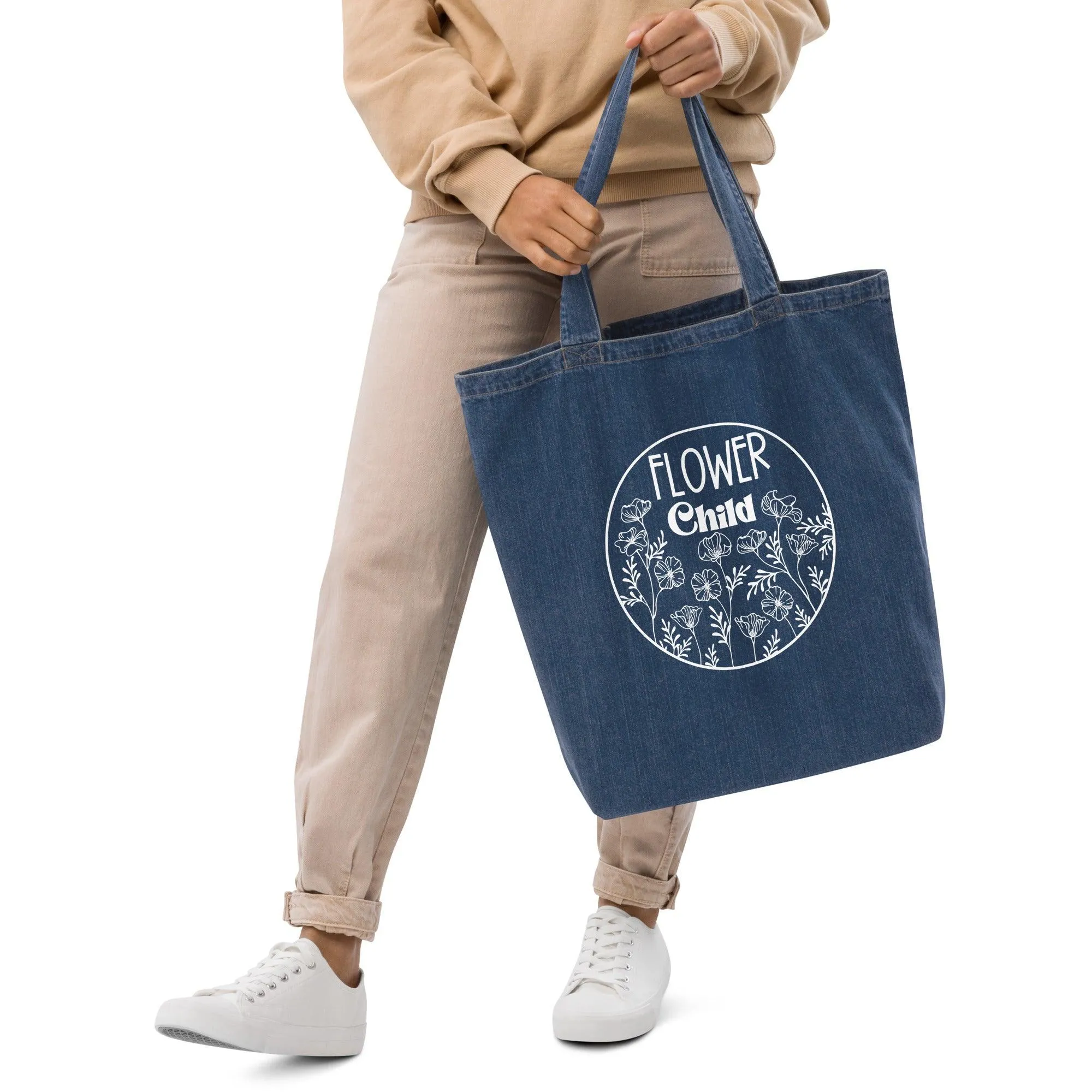 Denim Flower Child Tote Bag