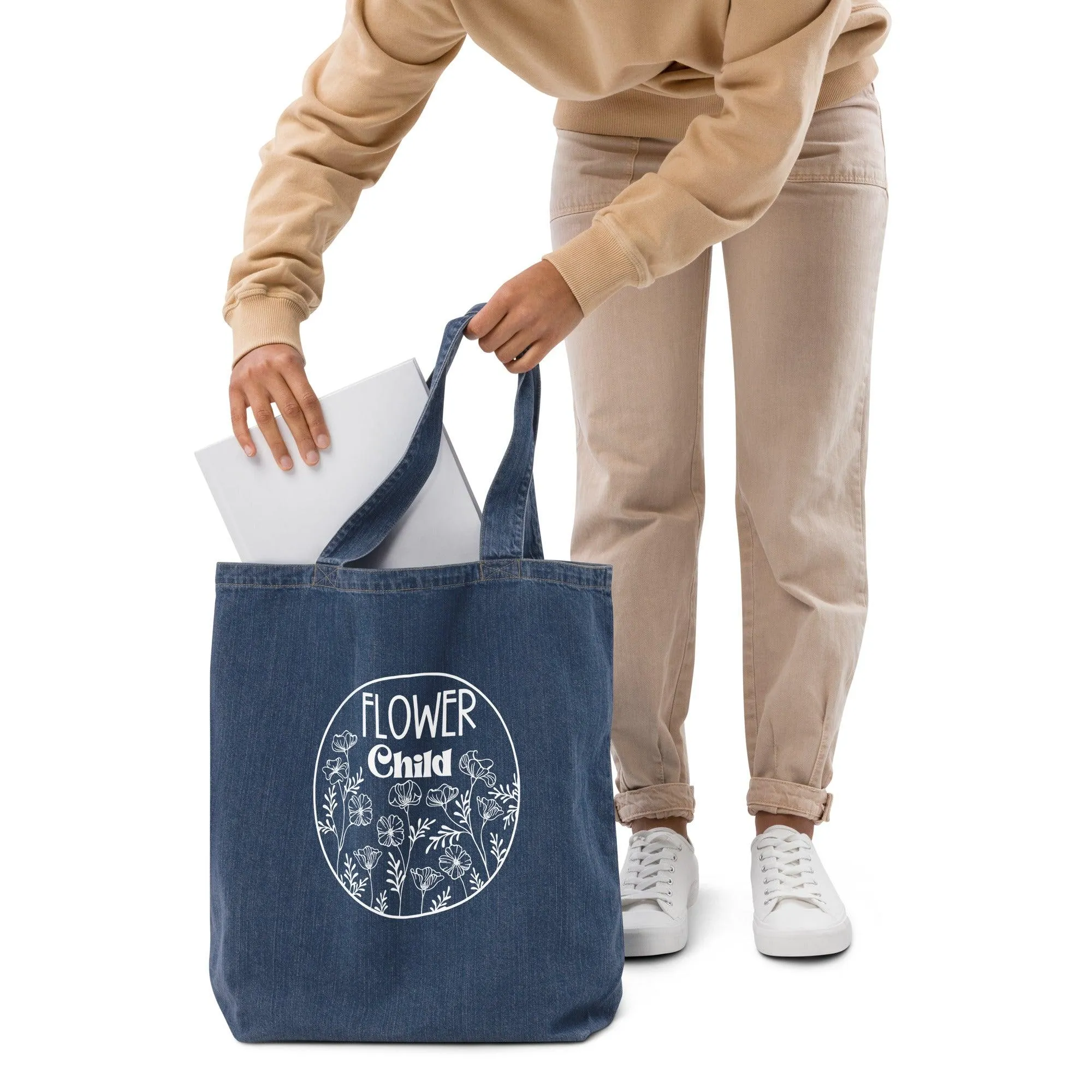 Denim Flower Child Tote Bag