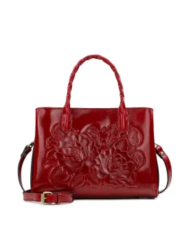 Genovese Top Handle Crossbody - Vintage Vegetable Tanned Rose Tooled — Ruby Red