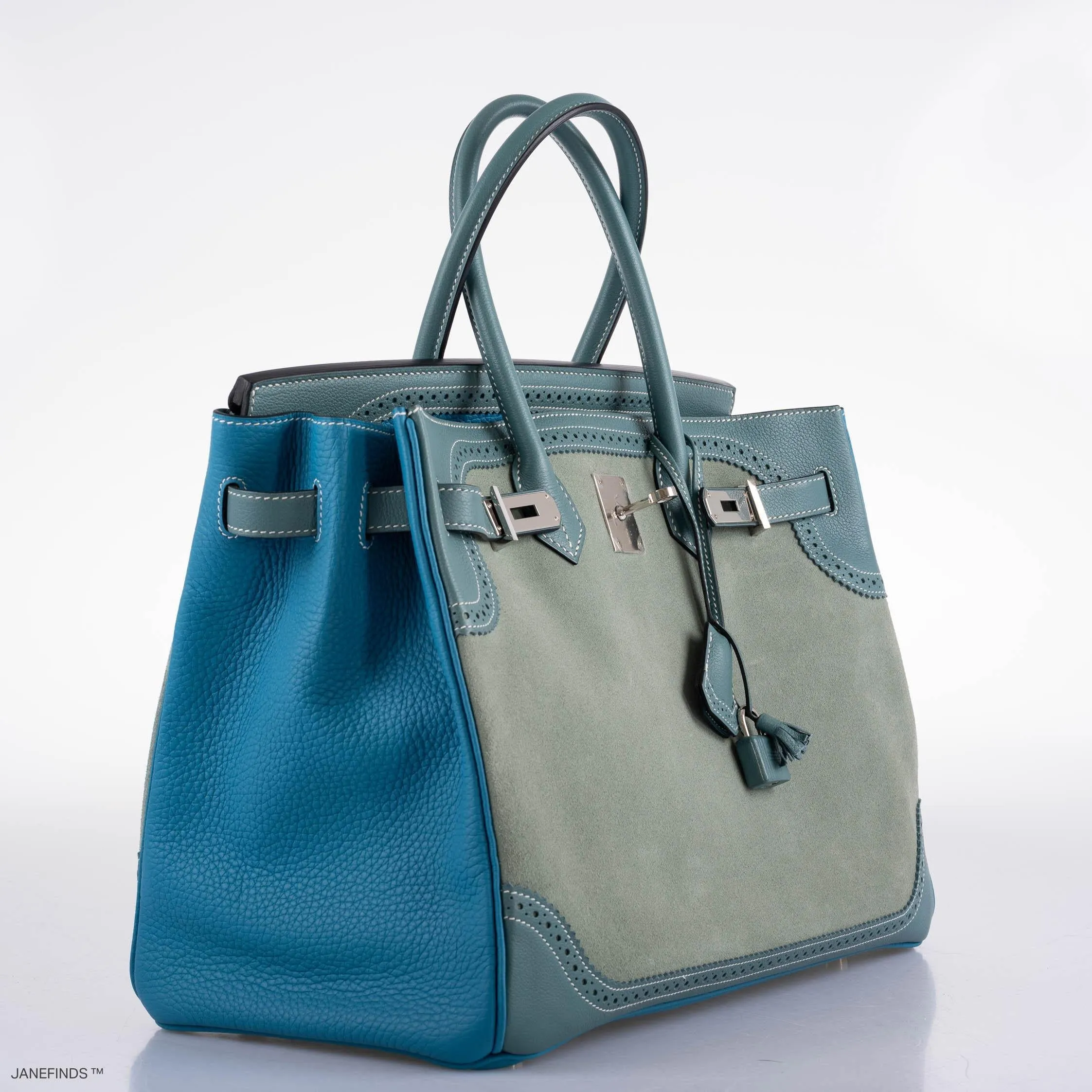 Hermès Ghillies Birkin 35 Ciel Doblis, Turquoise Togo and Bleu Jean Swift Palladium Hardware