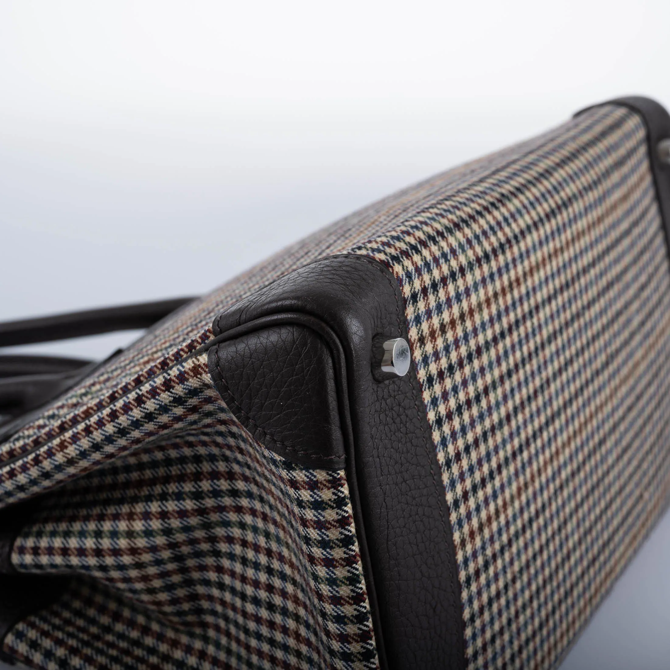 Hermès Lainage Birkin 30 Houndstooth Plaid Wool and Ebene Togo Palladium Hardware