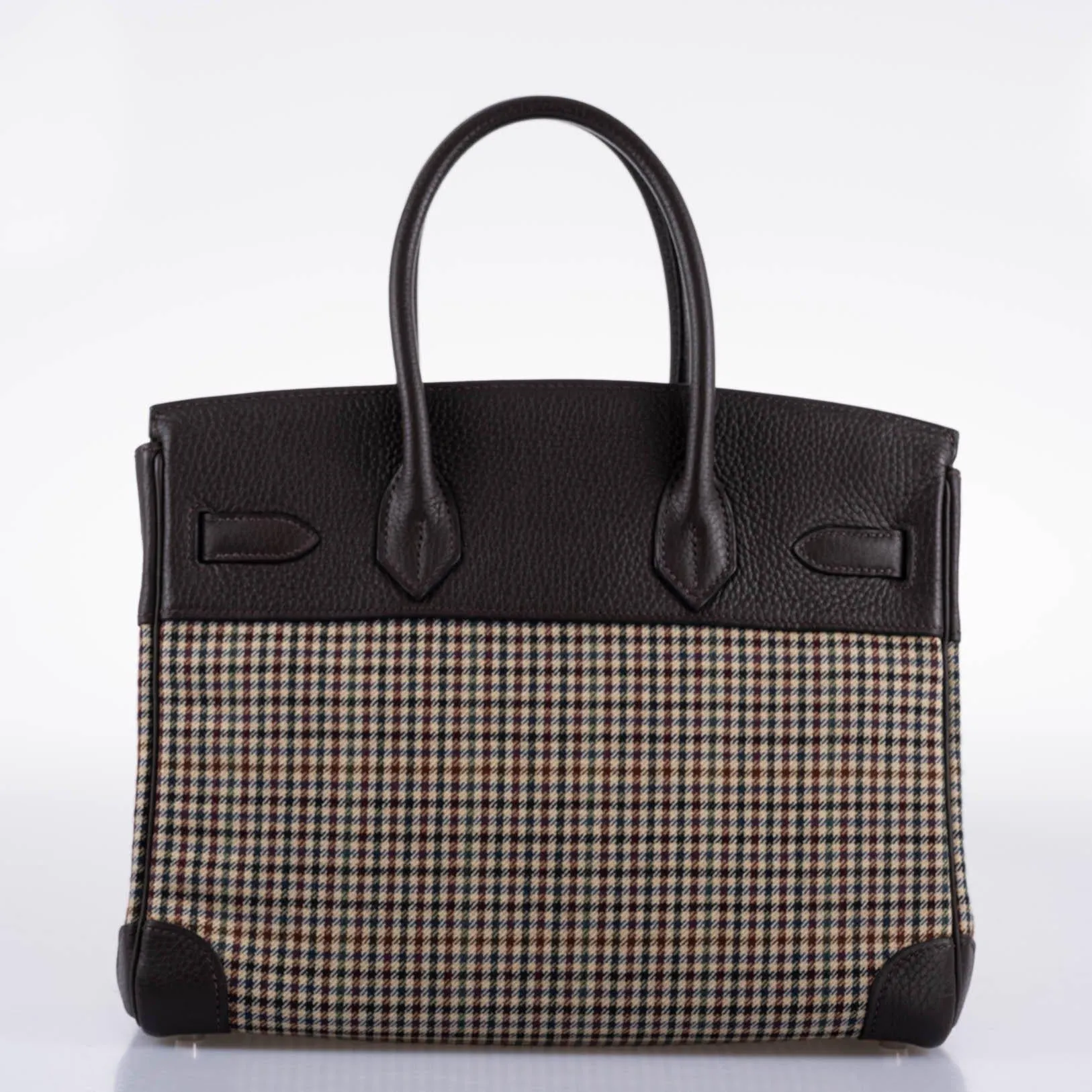 Hermès Lainage Birkin 30 Houndstooth Plaid Wool and Ebene Togo Palladium Hardware