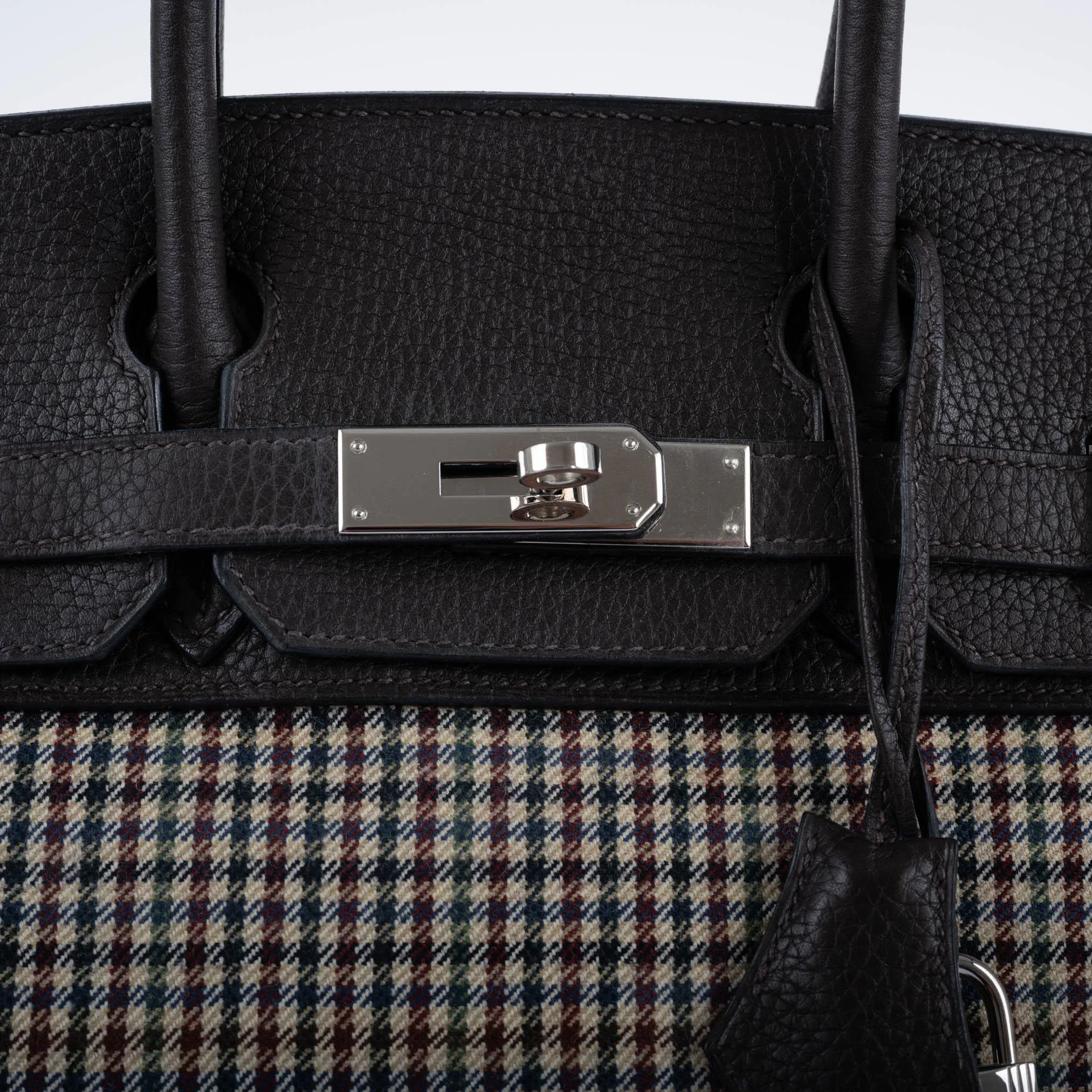 Hermès Lainage Birkin 30 Houndstooth Plaid Wool and Ebene Togo Palladium Hardware