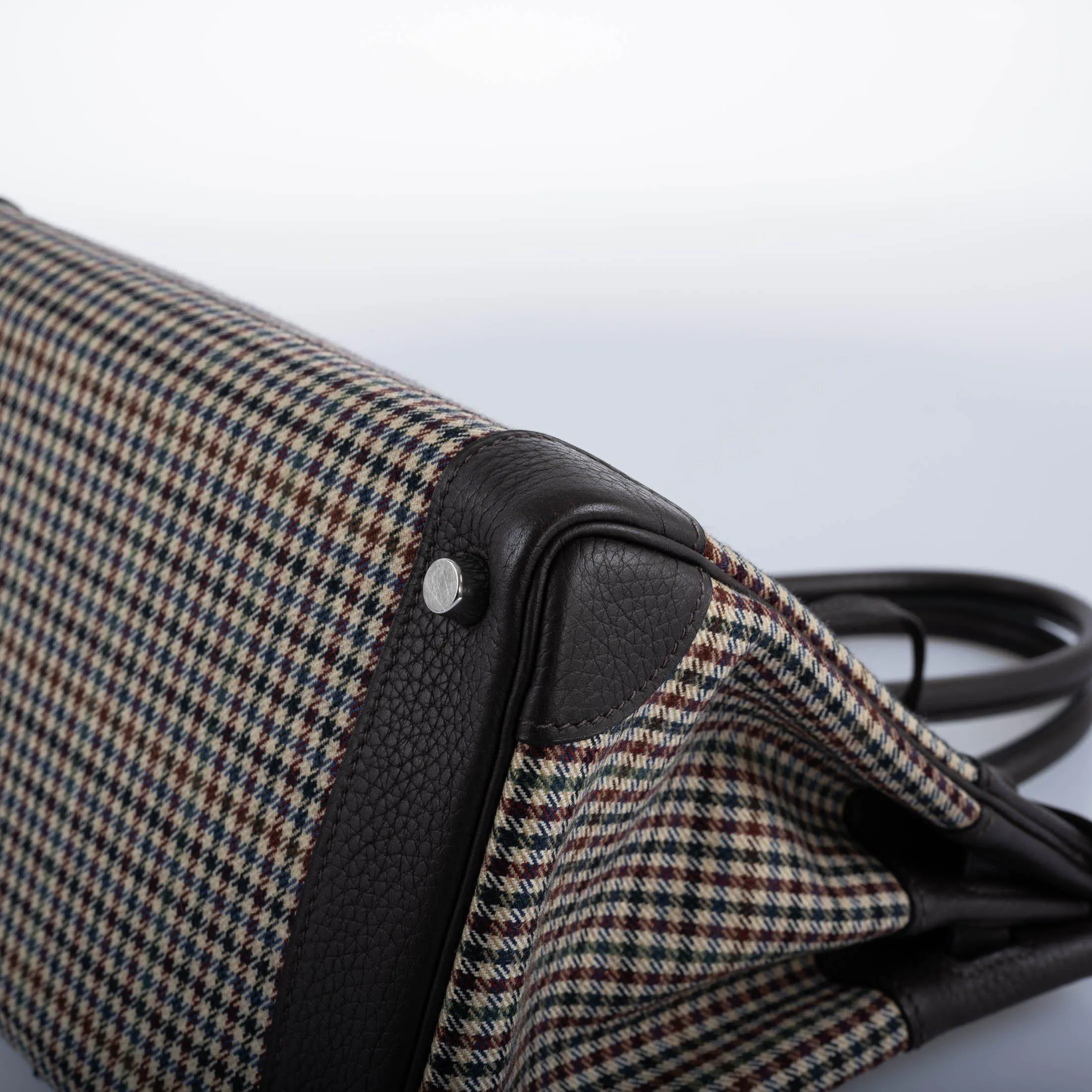 Hermès Lainage Birkin 30 Houndstooth Plaid Wool and Ebene Togo Palladium Hardware