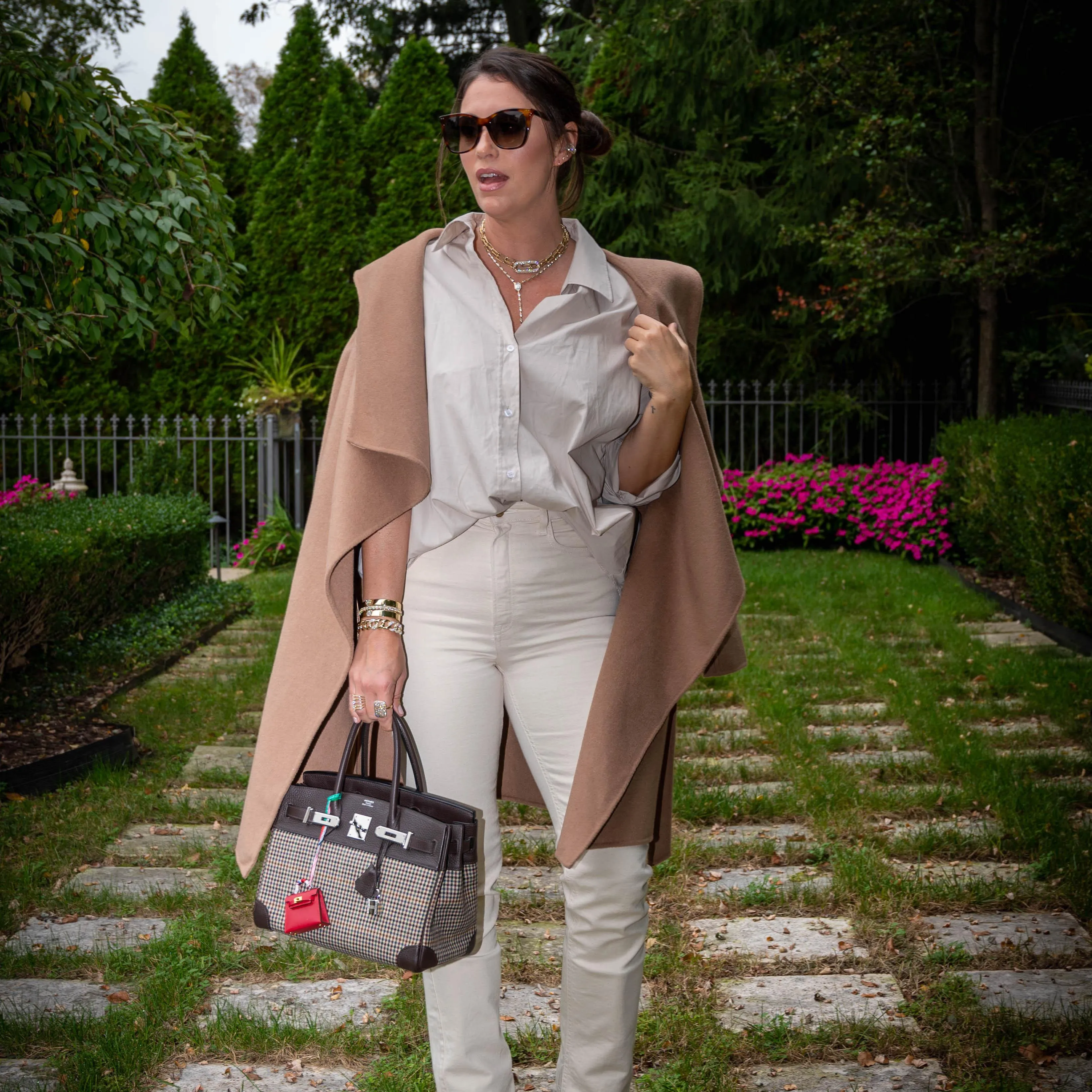 Hermès Lainage Birkin 30 Houndstooth Plaid Wool and Ebene Togo Palladium Hardware