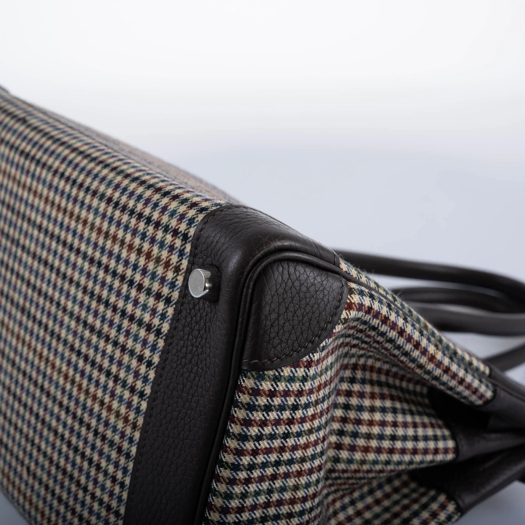 Hermès Lainage Birkin 30 Houndstooth Plaid Wool and Ebene Togo Palladium Hardware