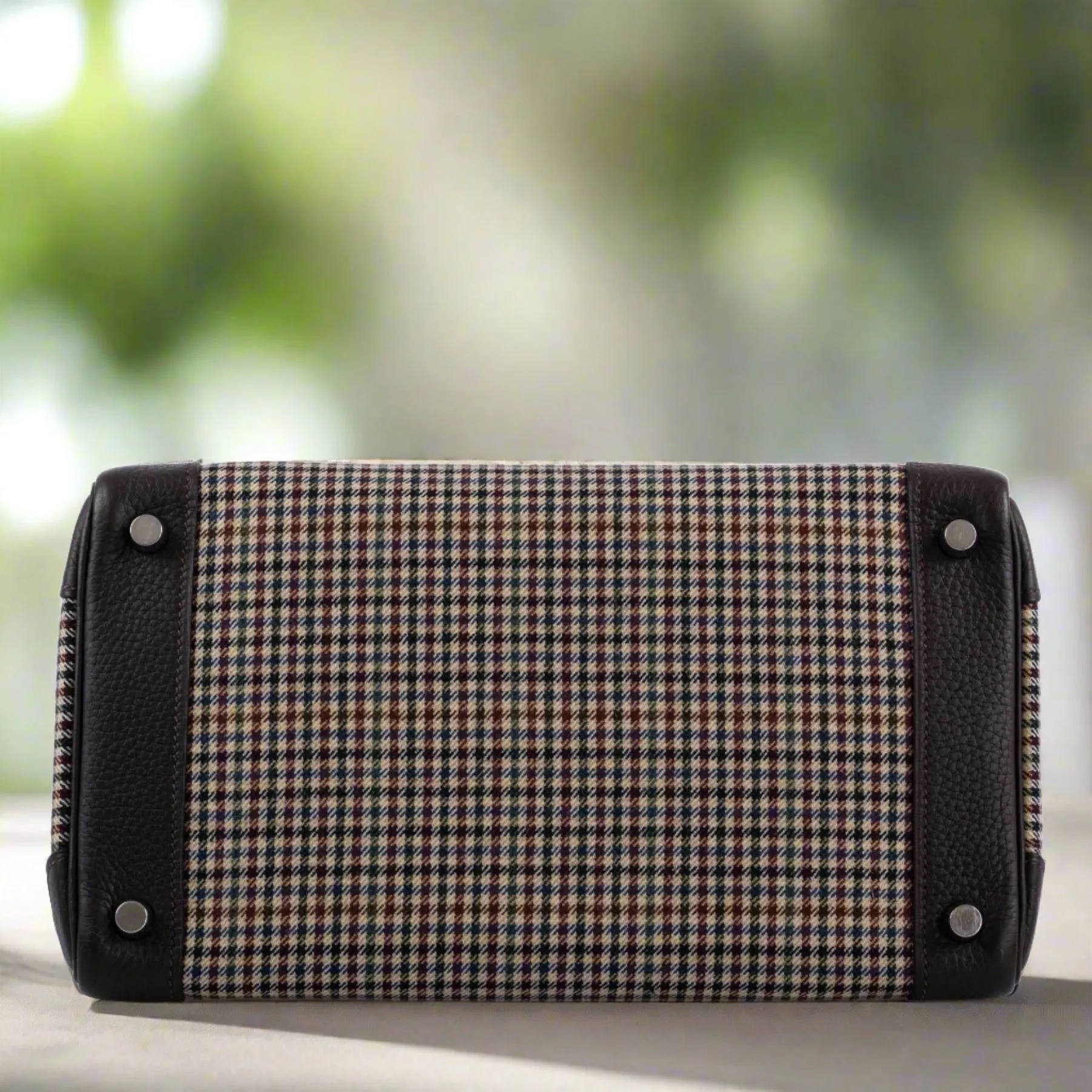 Hermès Lainage Birkin 30 Houndstooth Plaid Wool and Ebene Togo Palladium Hardware
