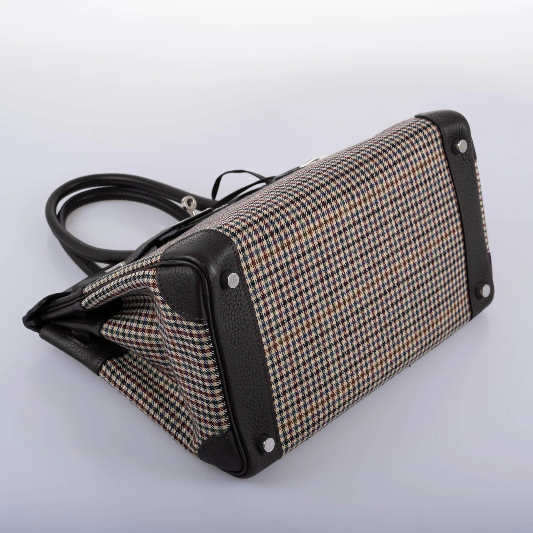 Hermès Lainage Birkin 30 Houndstooth Plaid Wool and Ebene Togo Palladium Hardware