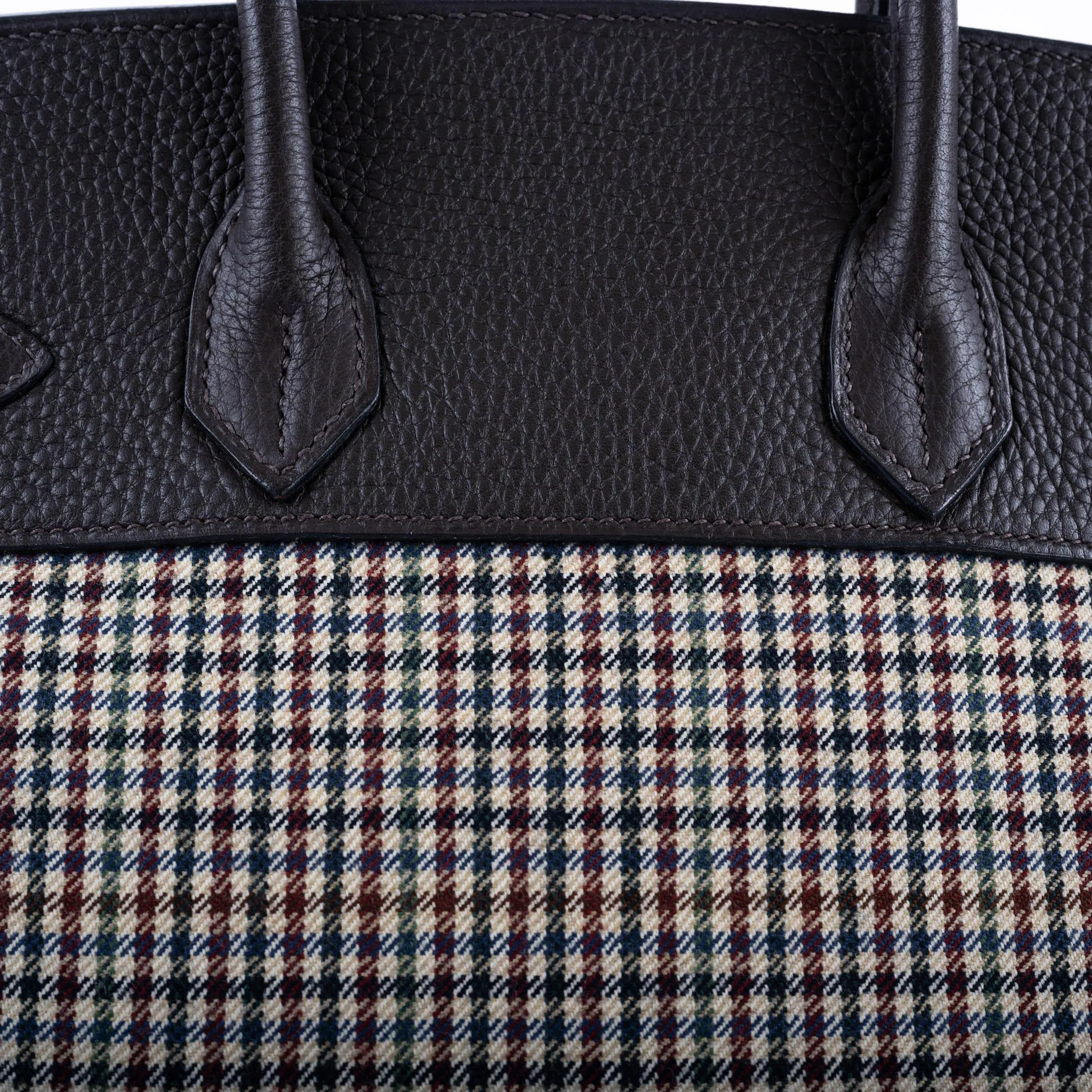 Hermès Lainage Birkin 30 Houndstooth Plaid Wool and Ebene Togo Palladium Hardware