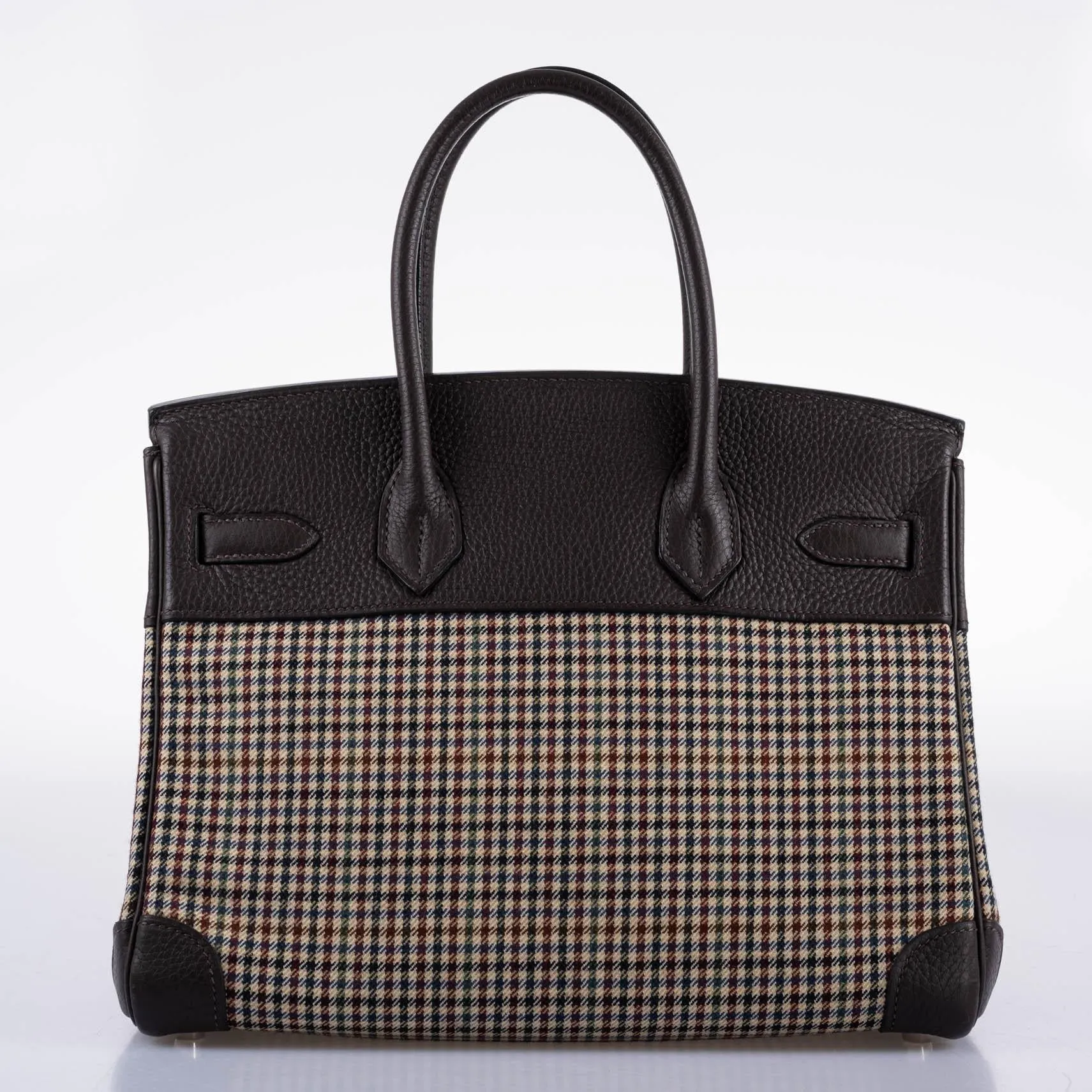 Hermès Lainage Birkin 30 Houndstooth Plaid Wool and Ebene Togo Palladium Hardware