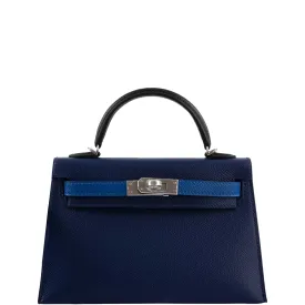 Hermès Mini Kelly 20 Tricolor Bleu Saphir, France, and Black Epsom Palladium Hardware