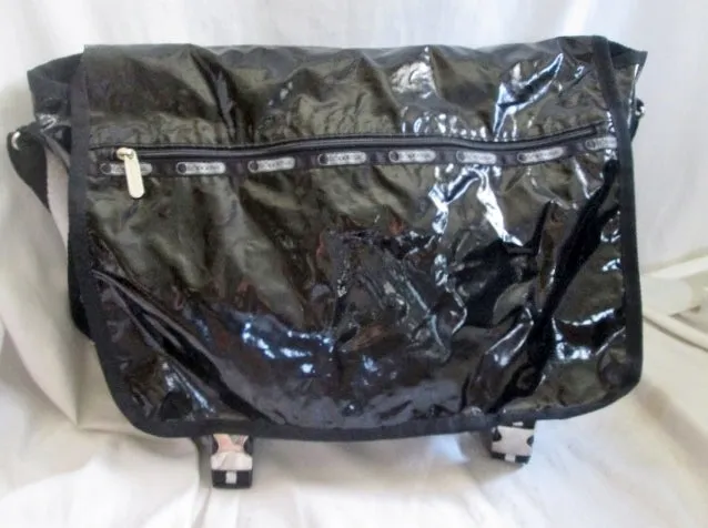 Le SPORT SAC shoulder bag Lesportsac crossbody messenger purse SHINY BLACK Vegan