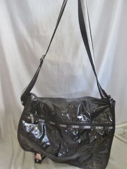 Le SPORT SAC shoulder bag Lesportsac crossbody messenger purse SHINY BLACK Vegan