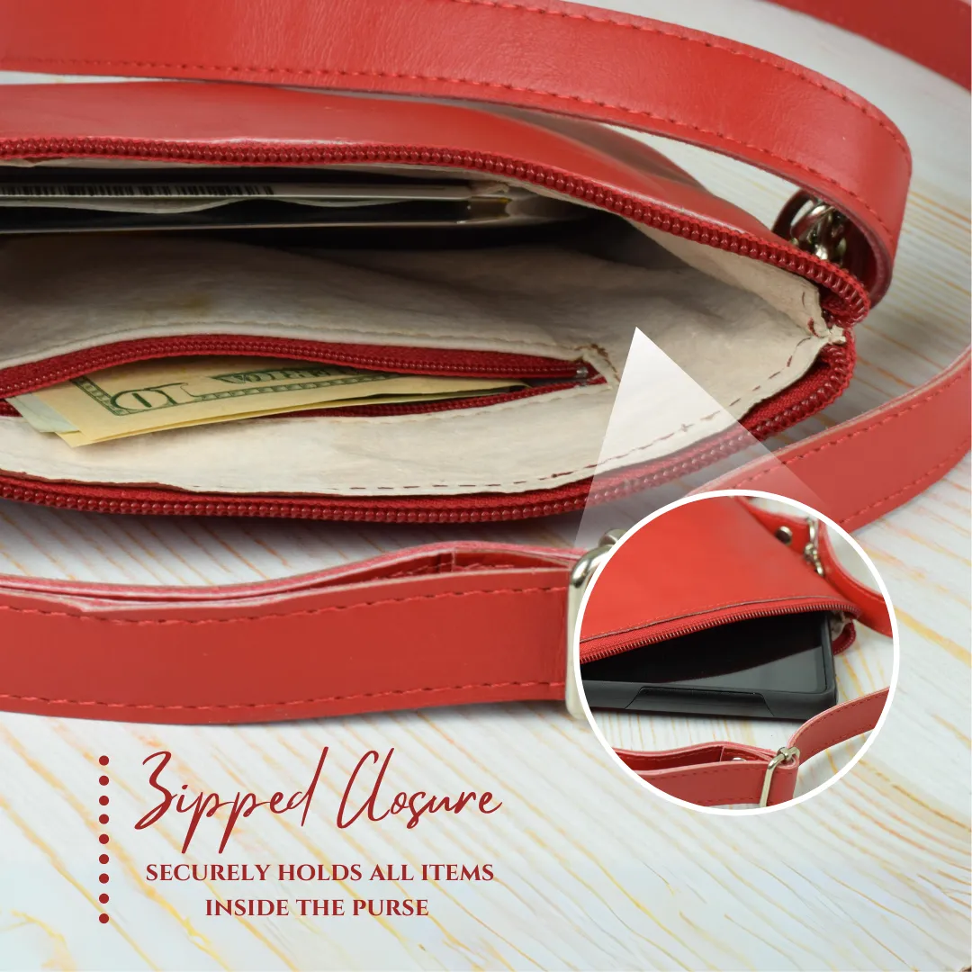 Little Red Leather Purse by World Orphans - Small Crossbody or Shoulder Bag