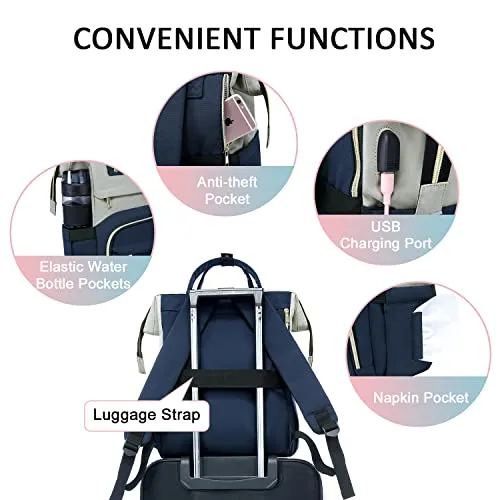 LOVEVOOK Laptop Backpack for Women Fashion Business Computer Backpacks Travel Bags Purse Doctor Nurse Work Backpack with USB Port, Fits 15.6-Inch Laptop Light Gray- Navy Blue