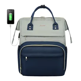 LOVEVOOK Laptop Backpack for Women Fashion Business Computer Backpacks Travel Bags Purse Doctor Nurse Work Backpack with USB Port, Fits 15.6-Inch Laptop Light Gray- Navy Blue