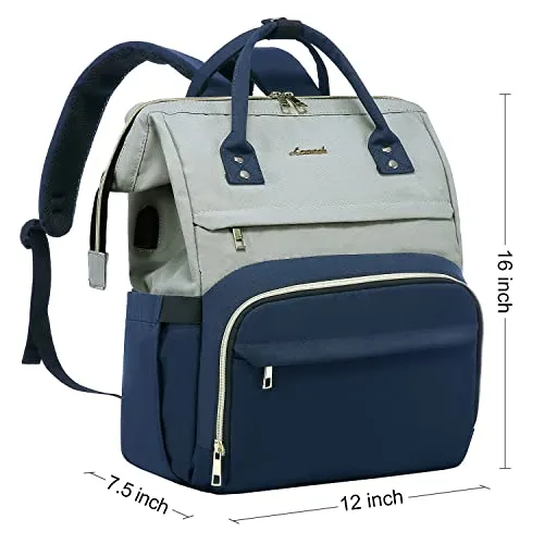 LOVEVOOK Laptop Backpack for Women Fashion Business Computer Backpacks Travel Bags Purse Doctor Nurse Work Backpack with USB Port, Fits 15.6-Inch Laptop Light Gray- Navy Blue
