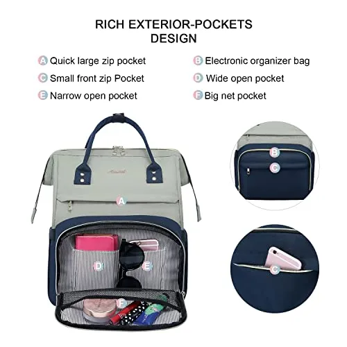 LOVEVOOK Laptop Backpack for Women Fashion Business Computer Backpacks Travel Bags Purse Doctor Nurse Work Backpack with USB Port, Fits 15.6-Inch Laptop Light Gray- Navy Blue