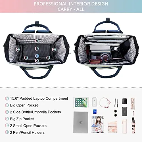LOVEVOOK Laptop Backpack for Women Fashion Business Computer Backpacks Travel Bags Purse Doctor Nurse Work Backpack with USB Port, Fits 15.6-Inch Laptop Light Gray- Navy Blue