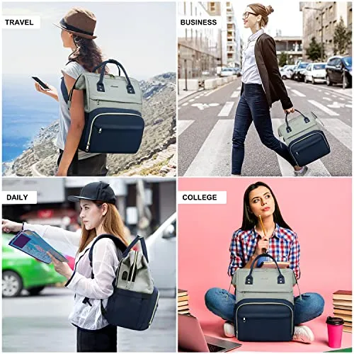 LOVEVOOK Laptop Backpack for Women Fashion Business Computer Backpacks Travel Bags Purse Doctor Nurse Work Backpack with USB Port, Fits 15.6-Inch Laptop Light Gray- Navy Blue