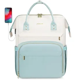LOVEVOOK Laptop Backpack Purse for Women, Fashion Work Travel Bags, Business Computer Backpacks, Doctor Nurse Backpack with USB Port, fits 15.6-Inch Laptop, Beige-Light Green